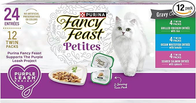 Purina Fancy Feast Gourmet Wet Cat Food Variety Pack, Petites Gravy Collection, break-apart tubs, 24 servings - (Pack of 12) 2.8 oz. Tubs