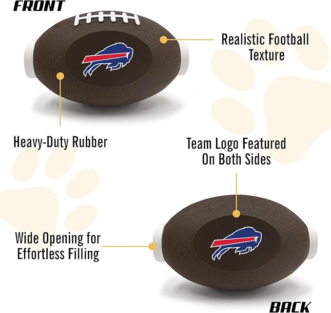 NFL Buffalo Bills Football Treat Dispensing Toy for Dogs and Cats, Rubber Ball Pet Toy, Interactive Fun Doggie Treat Toy, Natural Rubber Feeding Toy