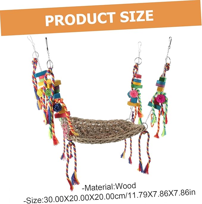 HANABASS Decorative Bird Hammock for Parrots Chinchillas and Hamsters Chew Toy with Natural Grass Net Design for Climbing and Swinging Bird Cages