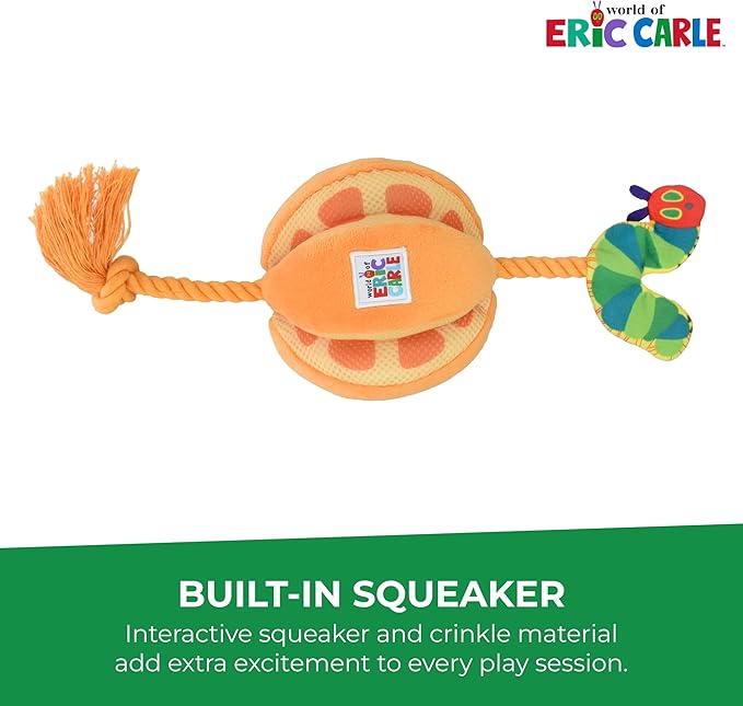 Multipet Eric Carle Very Hungry Caterpillar Plush Orange with Rope Dog Toy