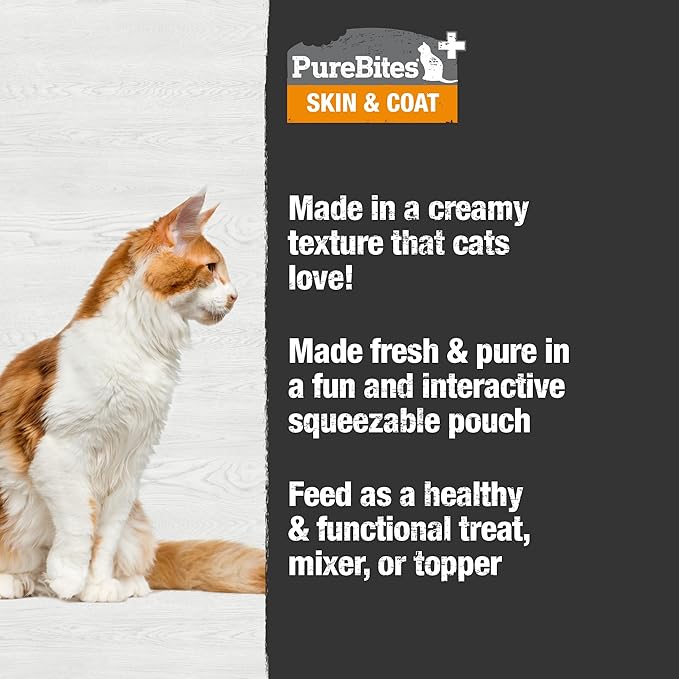 PureBites Plus Squeezables Cat Treat • Topper 71g | Skin & Coat | 5 Ingredients | Case of 15