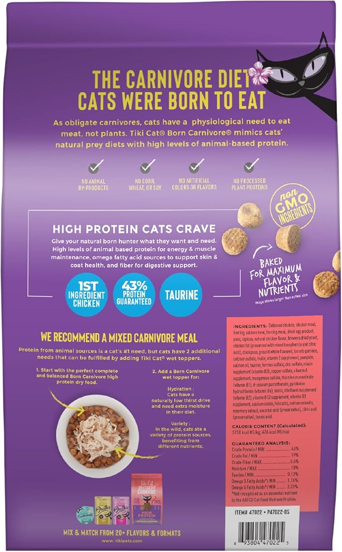 Tiki Cat Born Carnivore High Protein Dry Cat Food, Chicken, Herring & Salmon Meal, 5.6 lbs. Bag