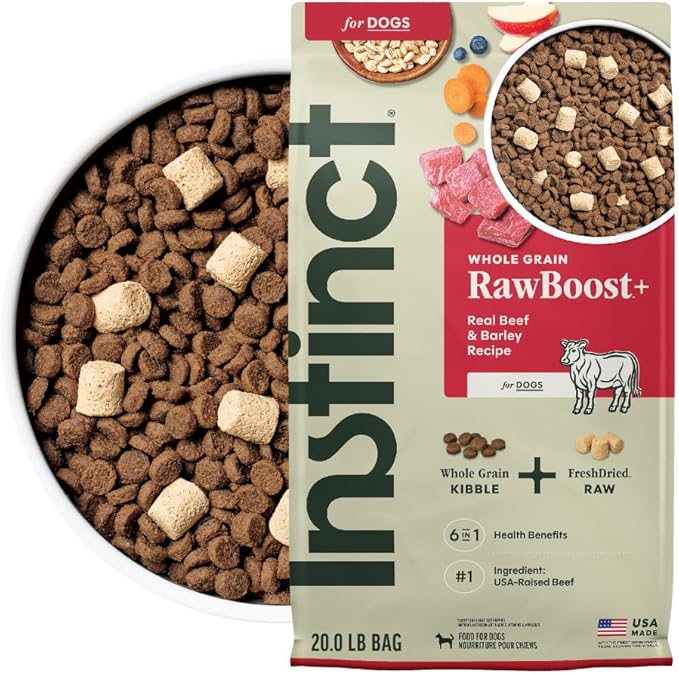 Instinct RawBoost, Natural Dry Dog Food with Freeze-Dried Pieces, Whole Grain Recipe - Real Beef & Barley, 20 lb. Bag
