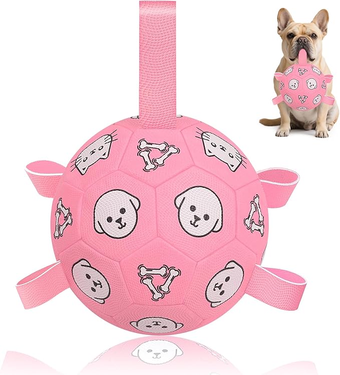 Dog Soccer Ball with Straps - Durable Jolly Ball for Dogs, Large Soccer Ball for Dogs, Dog Toys for Medium Dogs, for Pet Birthday, Outdoor Indoor Play Training Exercise
