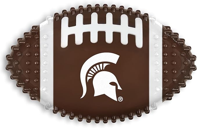 NCAA Michigan State Spartans Mega-Chew Hard Nylon Bacon-Flavored Dog Bone Football Chew Toy. Interactive Tasty & Fun Dog Chew Toy. Indestructible Strong Durable Tough Dog Toys for Aggressive Chewers