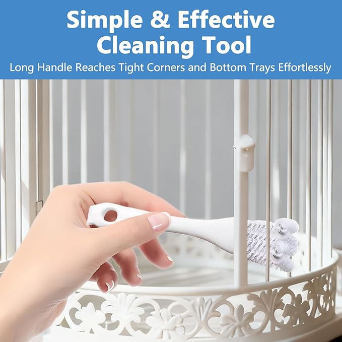 4Pcs Bird Cage Cleaner Tools Long Handle Brush Supplies for Cleaning Poop Off Birdcage Dropping Remover Accessories for Parrot Cages Bunny Habitats and Pet Cage Maintenance