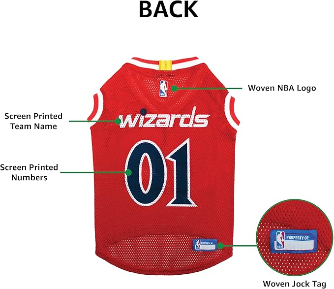 Pets First NBA WASHINGTON WIZARDS DOG Jersey, Medium - Tank Top Basketball Pet Jersey