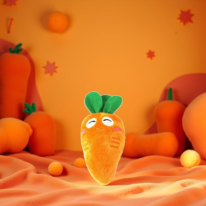 Orange Soft Puppy Pet Supplies Cute Carrot Plush Chew Squeaker Sound Squeaky for Dog Cat Birthday Xmas Gifts, Orange Squeaky Pet Chew with Sound, Puppy Cat Birthday Gift