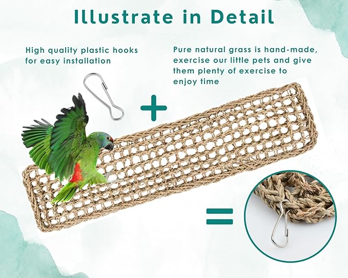 DS. DISTINCTIVE STYLE Bird Seagrass Mat Natural Grass Woven Net Hammock Bird Cage Accessories Bird Bridge for Pigeon Macaw Cockatiel Conure Budgie Cockatoo Rat Bearded Dragon