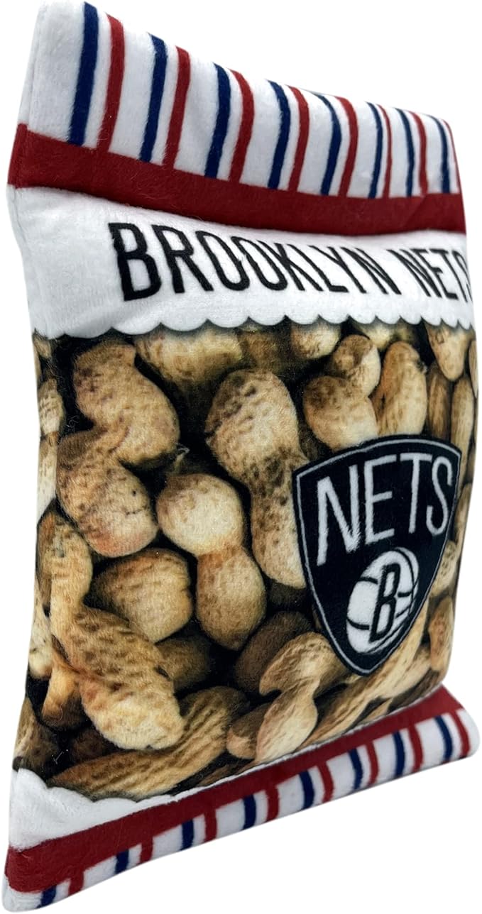 NBA Brooklyn Nets Crinkle FINE Plush Dog & CAT Squeak Toy - Cutest Stadium Peanuts Snack Plush Toy for Dogs & Cats with Inner Squeaker & Beautiful Baseball Team Name/Logo