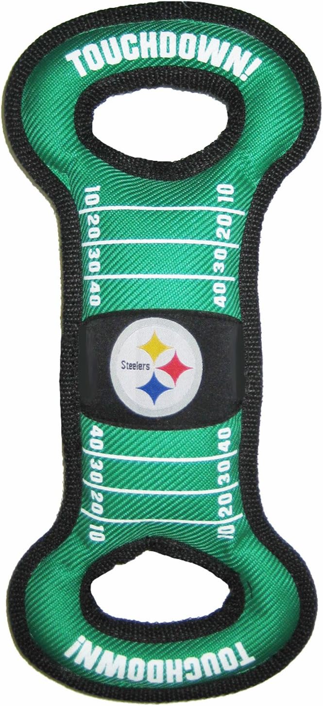 Pets First NFL Football Field DOG TOY with Squeaker. - PITTSBURGH STEELERS - For Tug, Toss, and Fetch. - Tough & Durable PET TOY (PIT-3030)