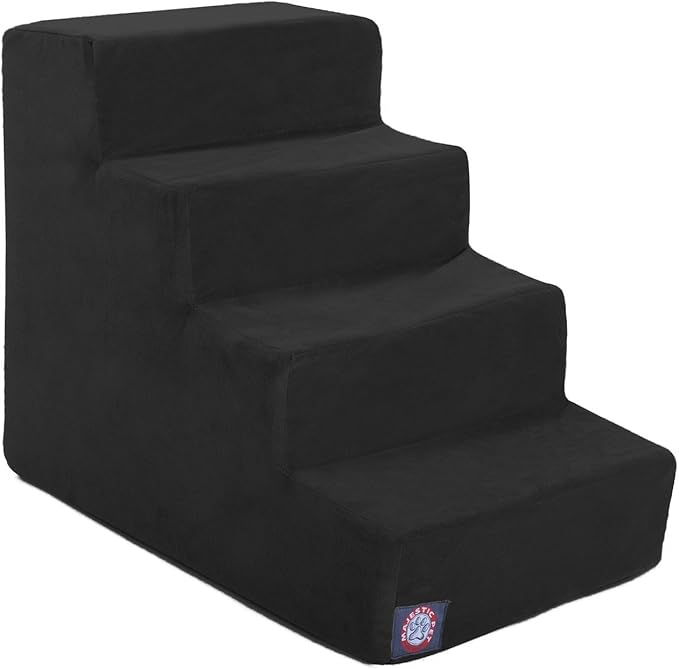 Majestic Pet 4 Step Portable Dog Stairs for Small Dogs to get on Bed Supports 25 lbs or Less – Dog Steps for High Bed with Machine Washable Cover – Pet Stairs for Cats Suede Black
