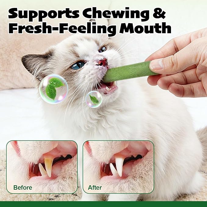 Freeze-Dried Cat Grass Sticks for Teething, High Meat Content Hairball Control & Dental Health Chews, Grain-Free Cat Treats with Chicken & Egg Yolk