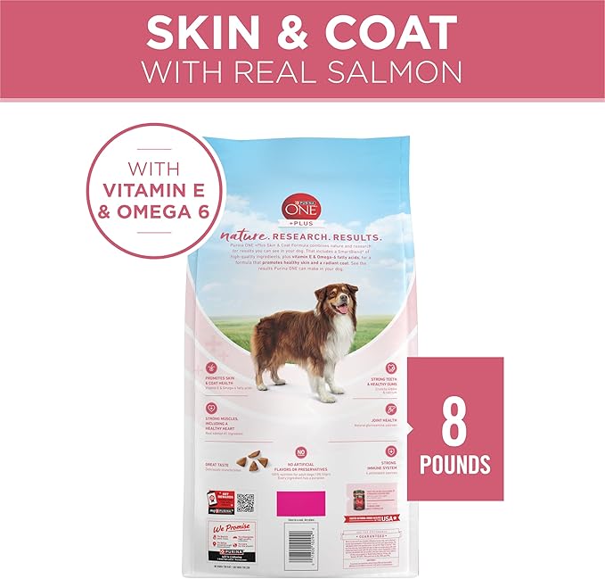 Purina ONE Natural, Sensitive Stomach Dry Dog Food, +Plus Skin & Coat Formula - 8 lb. Bag