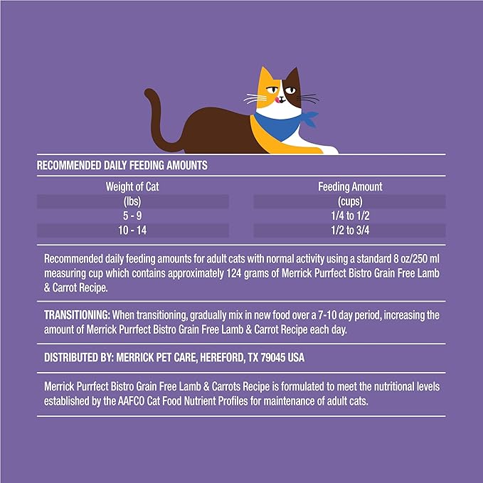 Merrick Purrfect Bistro Grain Free Pasture-Raised Lamb and Carrots Recipe Natural Dry Cat Food for Adult Cats, High Protein, Outdoor or Indoor Cat Food - 4 lb. Bag