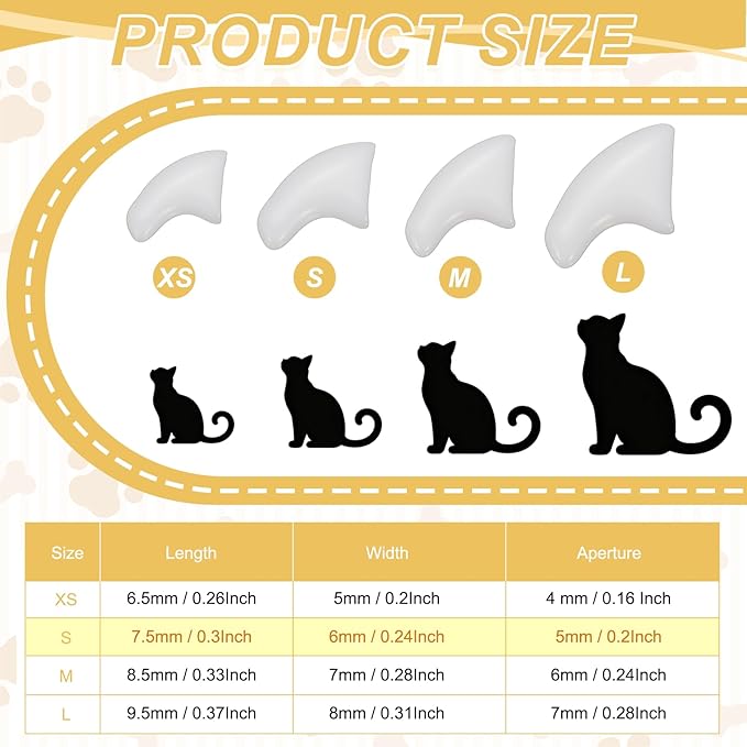 Cat Nail Caps, Cat Claw Covers with Adhesive Glue and Applicators, Kitten Claw Caps Soft Paws, (40 Pcs, S, White), Intended for Pet Tips/Nail Covers/Control Paws