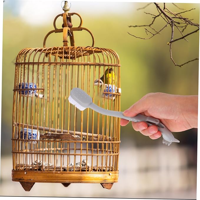 HANABASS 3Pcs Bird Cage Brush with Dual Heads Durable Long Handle Tool for Pet Bird Supplies Removal Easy of Small Animal Cages Grey