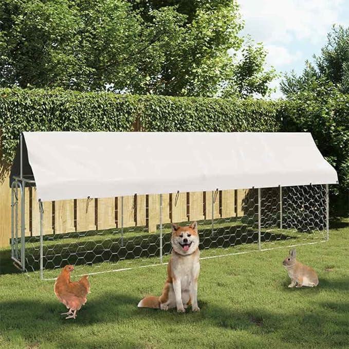 vidaXL Outdoor Dog Kennel, Dog Pen Kennel Playpen House with Roof, Heavy Duty Dog Crate Outdoor Metal Pet Animal Cage Fence for Yard