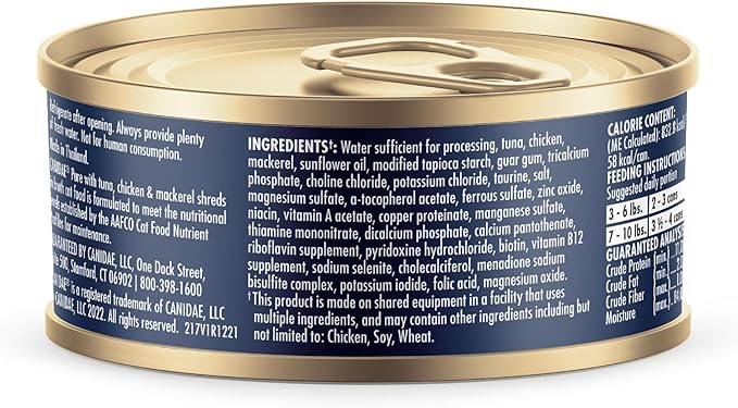 Canidae Pure Adore Premium Wet Cat Food, Tuna, Chicken & Mackerel in Broth, 2.46 oz. (Case of 24), Grain Free
