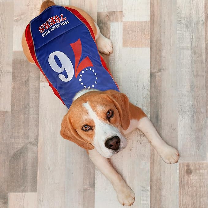 NBA Philadelphia 76ers Puffer Vest for Dogs & Cats, Size Medium. Warm, Cozy, and Waterproof Dog Coat, for Small and Large Dogs/Cats. Best NBA Licensed PET Warming Sports Jacket