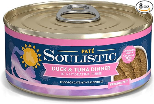 Soulistic Paté, Duck and Tuna Dinner in a Hydrating Purée, 5.5oz Can, Pack of 8