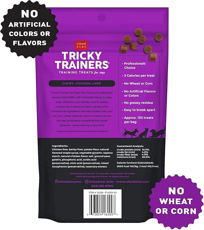 Cloud Star Tricky Trainers Grain-Free Variety Pack – Four Total Flavors: Peanut Butter, Liver, Cheese, and Salmon Plus Pet Paws Notepad (5oz Each, 20oz Total)