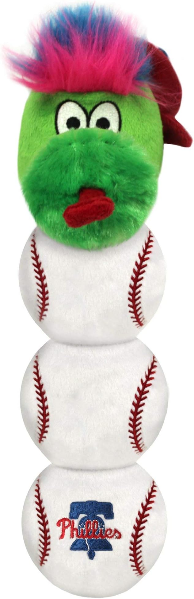 MLB Philadelphia Phillies Mascot Long PET Toy for Dogs & Cats with 4 Inner SQEAKERS in Soft Plush with Team Logo Embroidery and Baseball Design