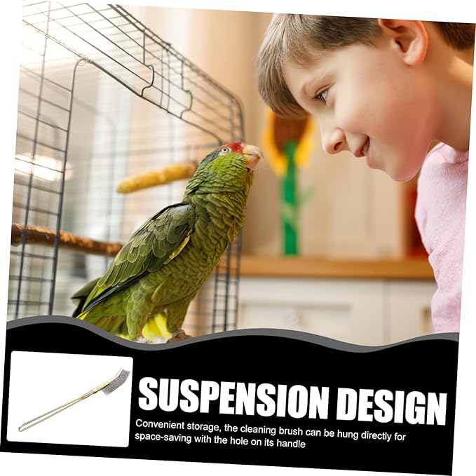 VANZACK 6pcs Long Handle Bird Cage Cleaning Brush Durable Tool for Parrot Cage Maintenance Easy Storage Hanging