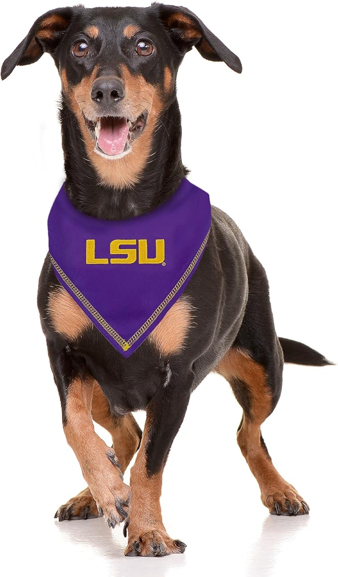 Pets First NCAA LSU Tigers Tie Bandana, Small/Medium. Dog Bandana Scarf Bib for Pet Cat Dog. The Ultimate Game-Day, Party Bandana (LSU-3550-S-M)