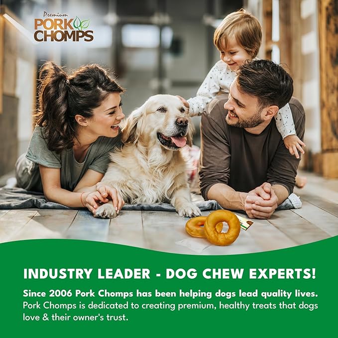 Pork Chomps Roasted Pork Skin Dog Chews, 3 Inch Donuts, Real Chicken, 2 Count, Pack of 2 - Long-Lasting Treats for Dogs - High Protein, Rawhide-Free, Low Fat, Healthy & Delicious Chews