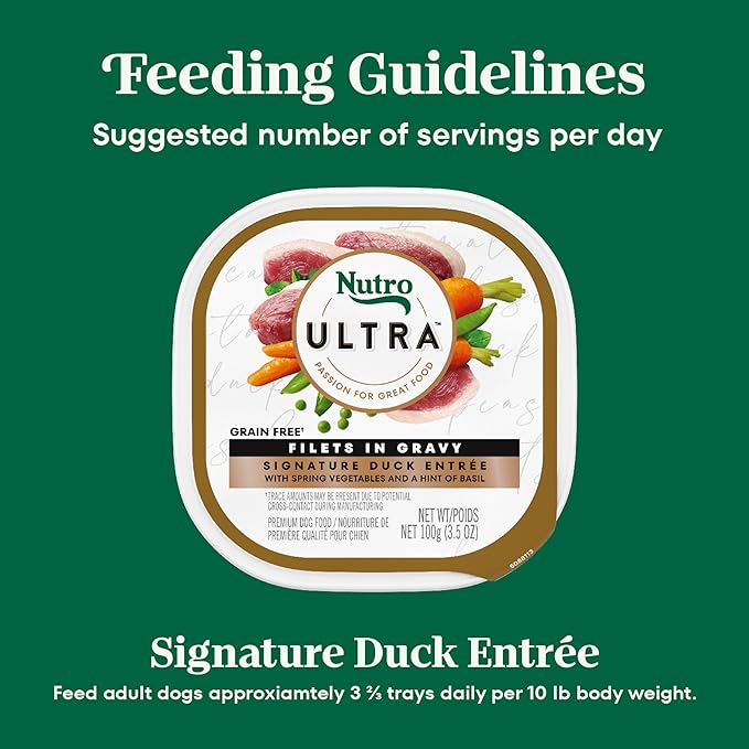 Nutro Ultra Wet Dog Food Grain Free Filets, Adult Dog Food Wet Recipe in Gravy Signature Duck Entree, 3.5 oz. Trays (24 Count, Pack of 1)