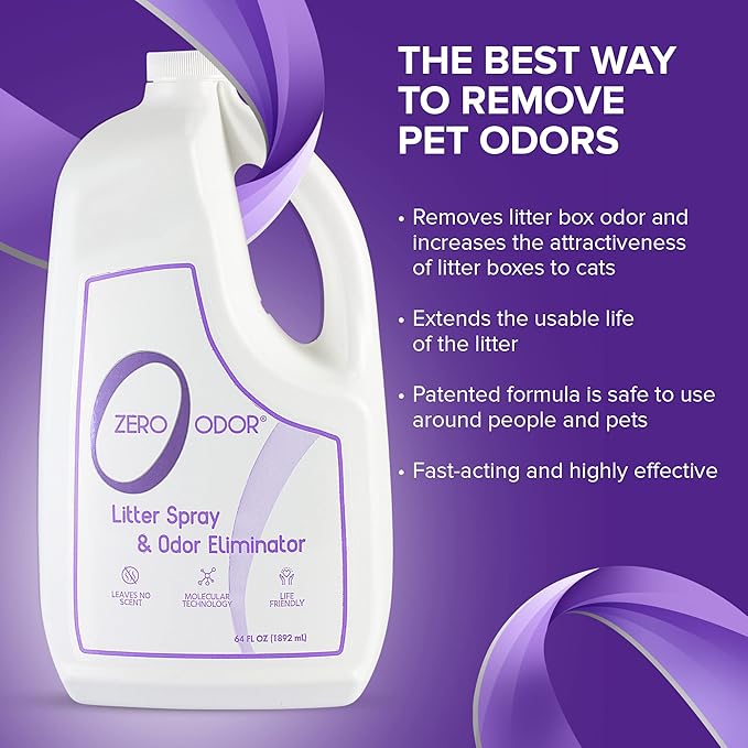 Zero Odor Litter Odor Eliminator, Cat Litter Box Deodorizer, Pet Safe Formula for All Litter Types, Refill, 64 oz