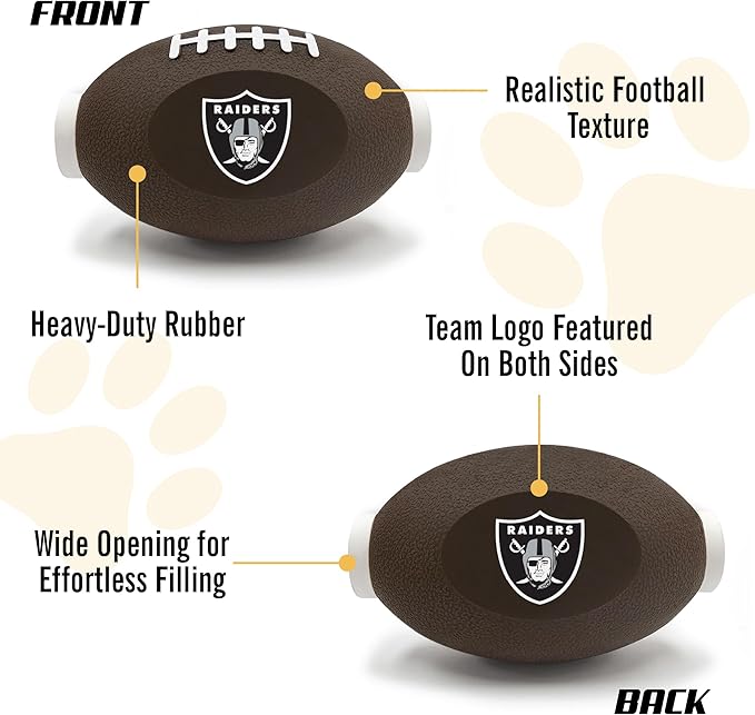 NFL Las Vegas Raiders Football Treat Dispensing Toy for Dogs and Cats - Interactive Rubber Ball for Feeding and Fun