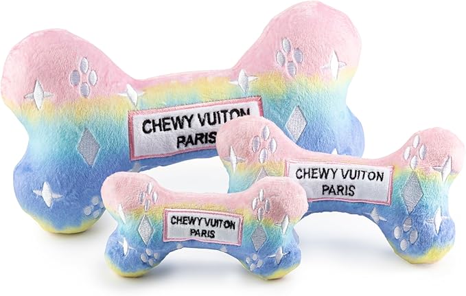 Haute Diggity Dog Chewy Vuiton Bone Plush Squeaky Dog Toy, Soft Durable Designer-Inspired Stuffed Puppy Chew Toys for Small & Medium Dogs, Machine-Washable (Pink Ombre) Small