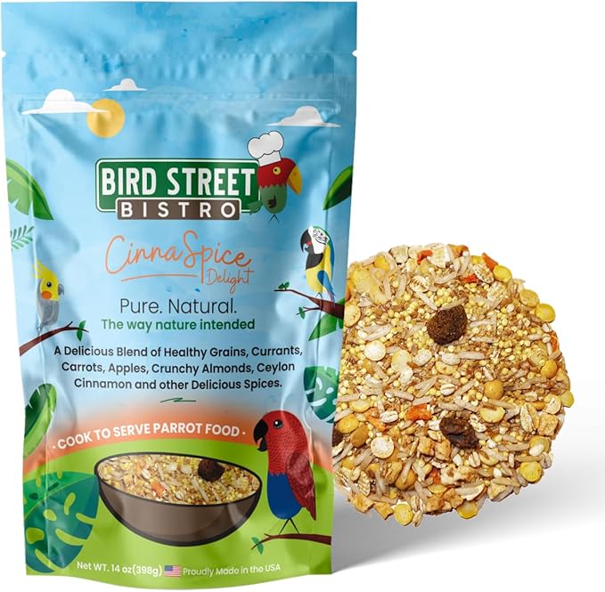 Bird Street Bistro Parrot Food Sample 4 Pack - Parakeet Food - Cockatiel Food - Bird Food - Cooks in 3-15 min w/Natural Grains - Healthy, Non-GMO Fruits, Healthy Oriented Spices