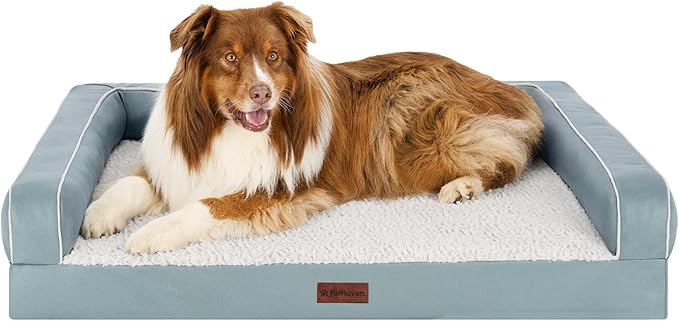 Furhaven Orthopedic Dog Sofa Bed – Memory Foam Couch with Bolsters, Textured Plush & Water-Resistant Cover, Washable Cover, Joint Support - Riverway, Jumbo