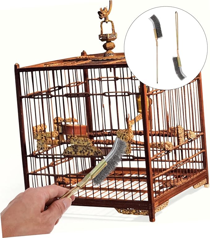2pcs Handle Bird Cage Cleaning Brush Copper Wire Brush for Easy Daily Maintenance of Parrot Cages and Accessories