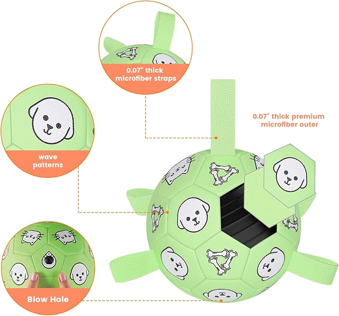 Dog Soccer Ball with Straps - Durable Jolly Ball for Dogs, Large Soccer Ball for Dogs, Dog Toys for Medium Dogs, for Pet Birthday, Outdoor Indoor Play Training Exercise