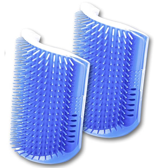 Cat Self Groomer – Wall Corner Grooming Brushes for Cats and Small Pets – Soft Massage Brush for Shedding Control and Face Rubbing (Dark Blue)