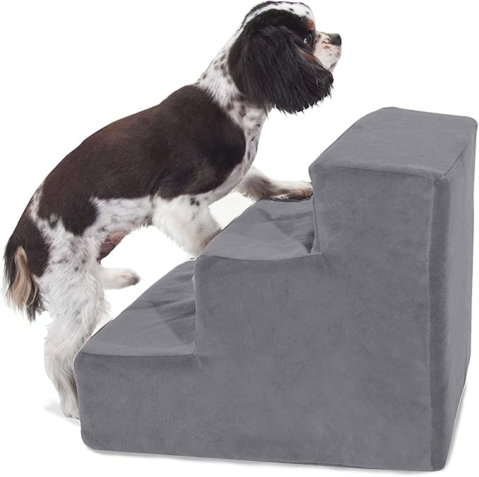 Majestic Pet 3 Step Portable Dog Stairs for Small Dogs to get on Bed Supports 25 lbs or Less – Dog Steps for High Bed with Machine Washable Cover – Pet Stairs for Cats Suede Rust