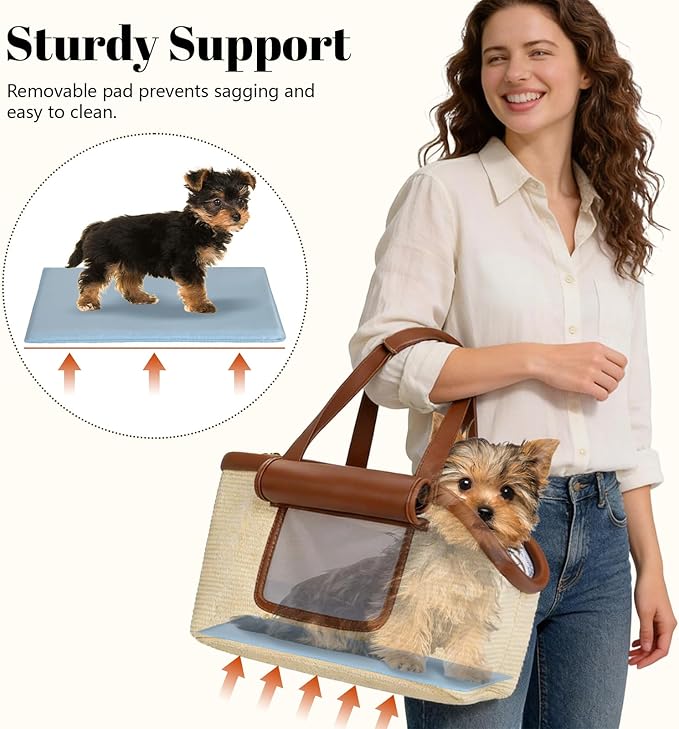 Luxury Dog Purse Carrier for Small Dogs Cats, TSA Airline Approved Puppy Kitten Carrier Soft-Sided Travel Tote Bag Up to 10lbs(14.17'' L x 7.09''W x 8.66''H)
