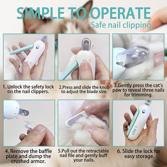 Cat Nail Clipper, Cat Nail Trimmer with Adjustable 3-Size Trimming Hole & Hidden Nail File, Anti-Splash Claw Cutter with Debris Catcher for Kittens, Cats & Small Pets Home Grooming