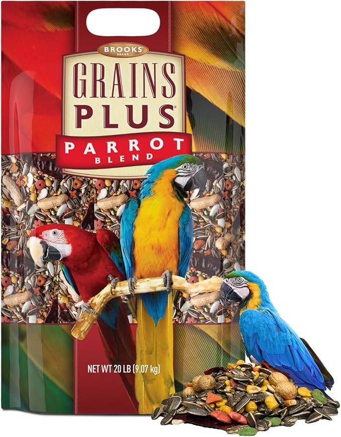Brooks Brand Grains Plus Parrot Blend, Bird Food Parrot Seed Mix, African Grey Food, Eclectus, Indian Ringneck, Quaker