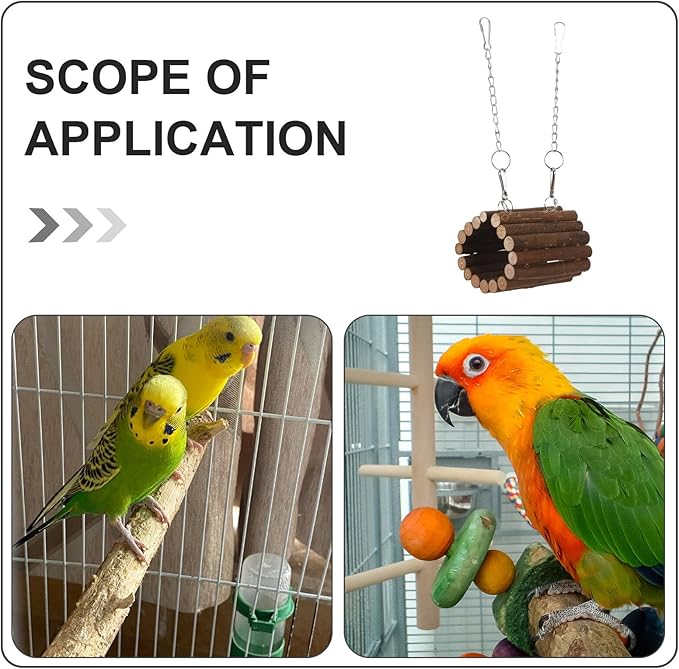 Wooden Parrot Swing Hanging Bird Tunnel with Hook Small Natural Wood Chew Tunnel for Bird Cages Interactive Cage Accessory for Parakeets Cockatiels