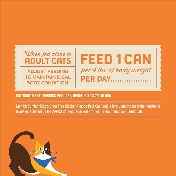 Merrick Purrfect Bistro Grain Free Premium Soft Canned Pate Adult Wet Cat Food, High Protein Chicken Recipe - (Pack of 24) 3 oz. Cans
