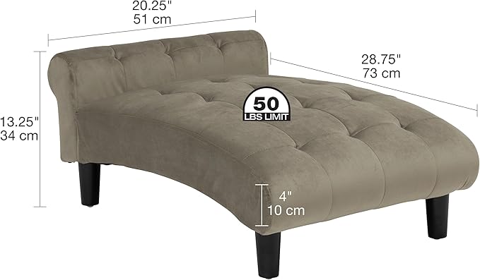 Paws & Purrs Luxury Cat Chaise Lounge Sofa – Tufted Raised Pet Bed | Plush 4″ Cushion, Elegant Furniture for Cats or Dogs, Easy-Assemble, Ash