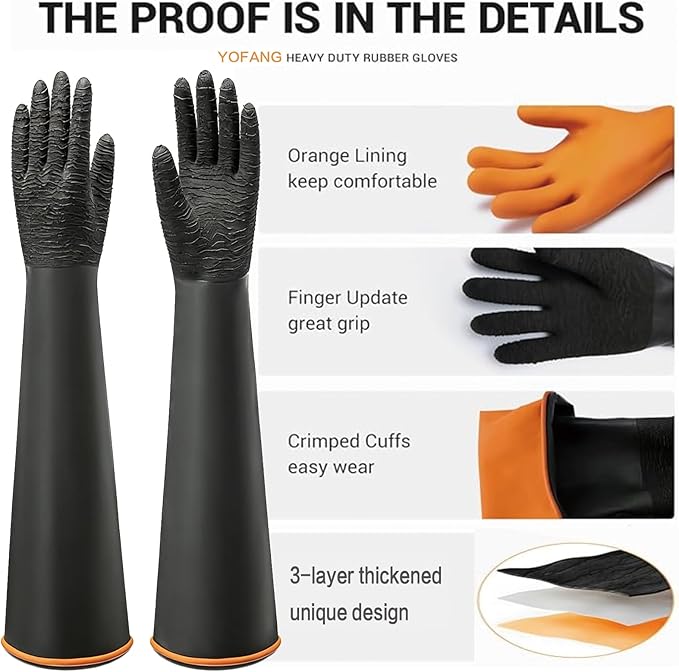 YOFANG 22" Extra Long Pet Grooming Gloves for Washing and Hair Removal,Double‑Sided Cat Bite-Proof Waterproof Brush Gloves,Suit for Short/Long Hair Pets,Black