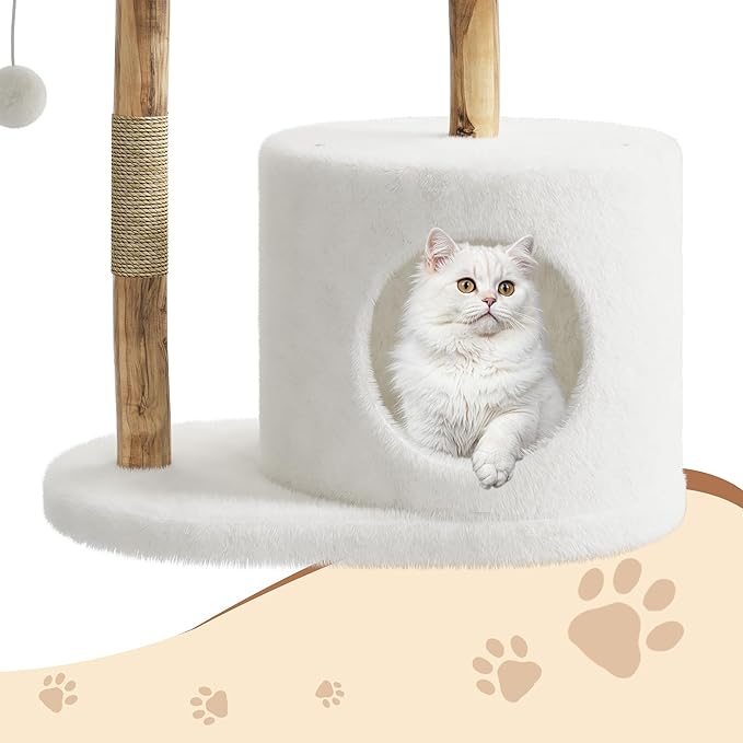 GarveeHome Real Wood Cat Tree, Modern Cat TreeReal Wood Modern Cat Tree Tower, Cat Scratching Post with Bed for Indoor Cats with Natural Wicker Condo, Aesthetic Tree Stand, Luxury Pet Furniture
