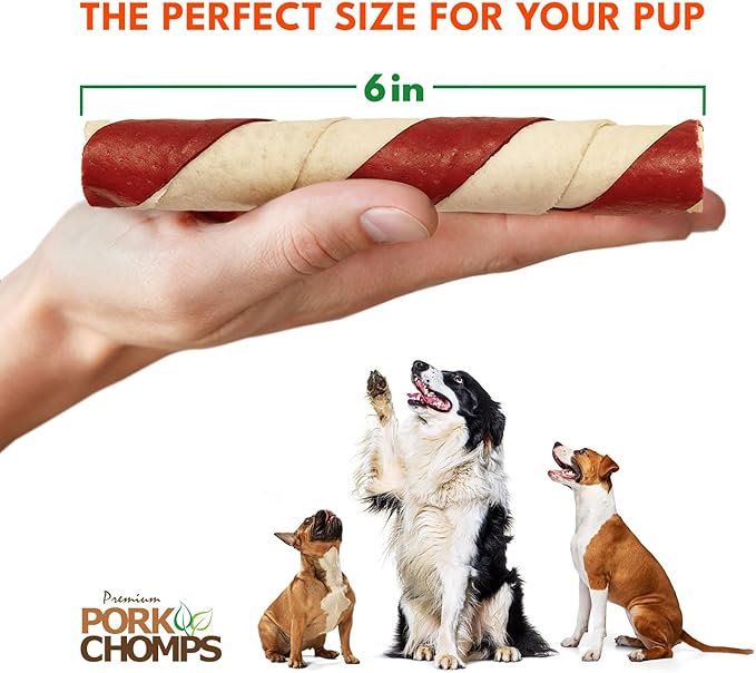 Pork Chomps Baked Pork Skin Dog Chews, 6-inch Twists, Bacon Flavor Wrap, 4 Count (Pack of 2)