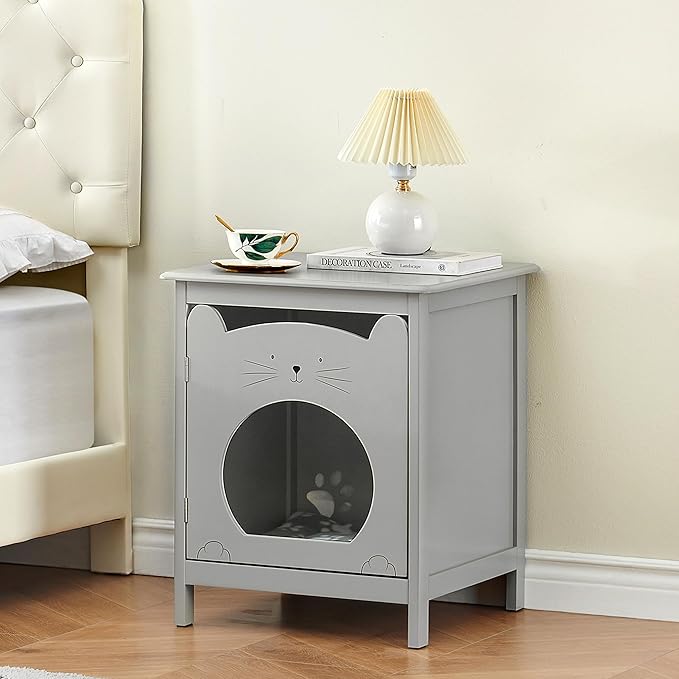 IDEALHOUSE Cat Litter Box Enclosure - Cat House & Side Table | Hooded Hidden Pet Box | Cats Furniture Cabinet | Pet Crate | Cat House Night Stand for a Cozy Home, Pet Cabinet Side Table for Cats